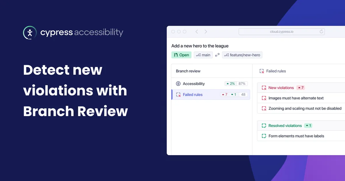 Cypress Accessibility: Detect new violations with Branch Review